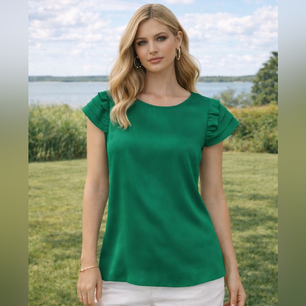 NWOT - GreenSatin Blouse